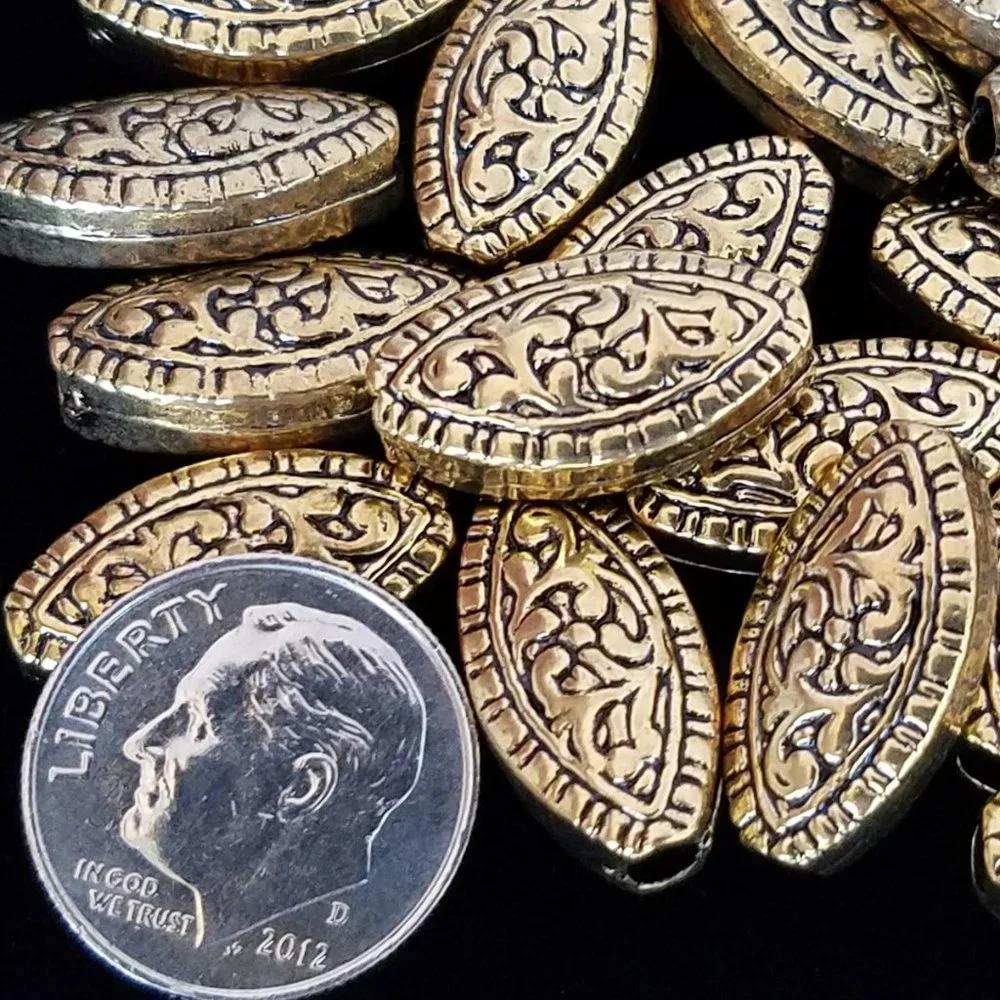 25 Metalized BEADS plastic brass almond DIY crafts jewelrymaking oxidized new